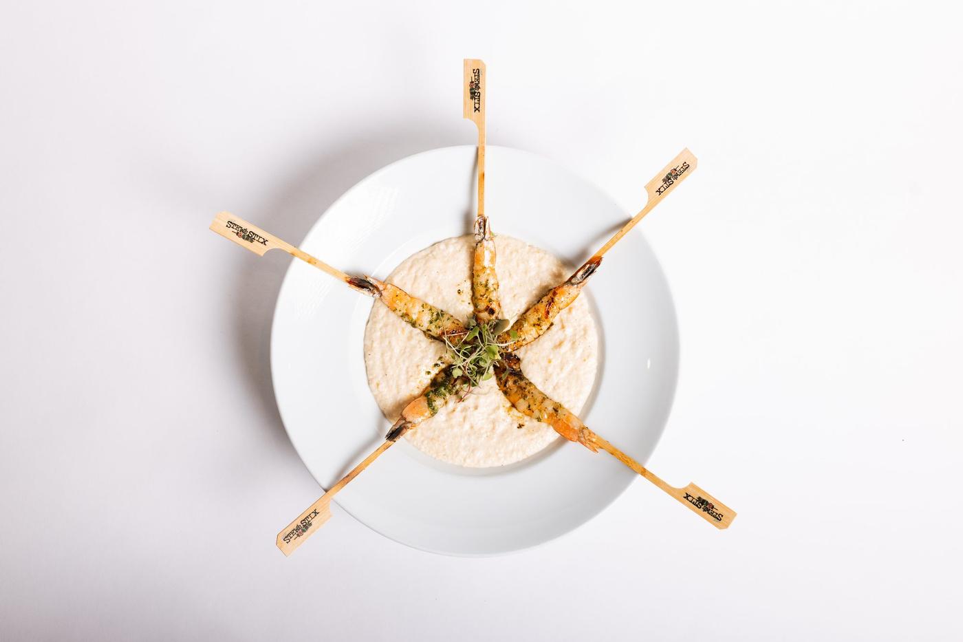 Shrimp Lollipops on Gouda Grits — Café breakfast
